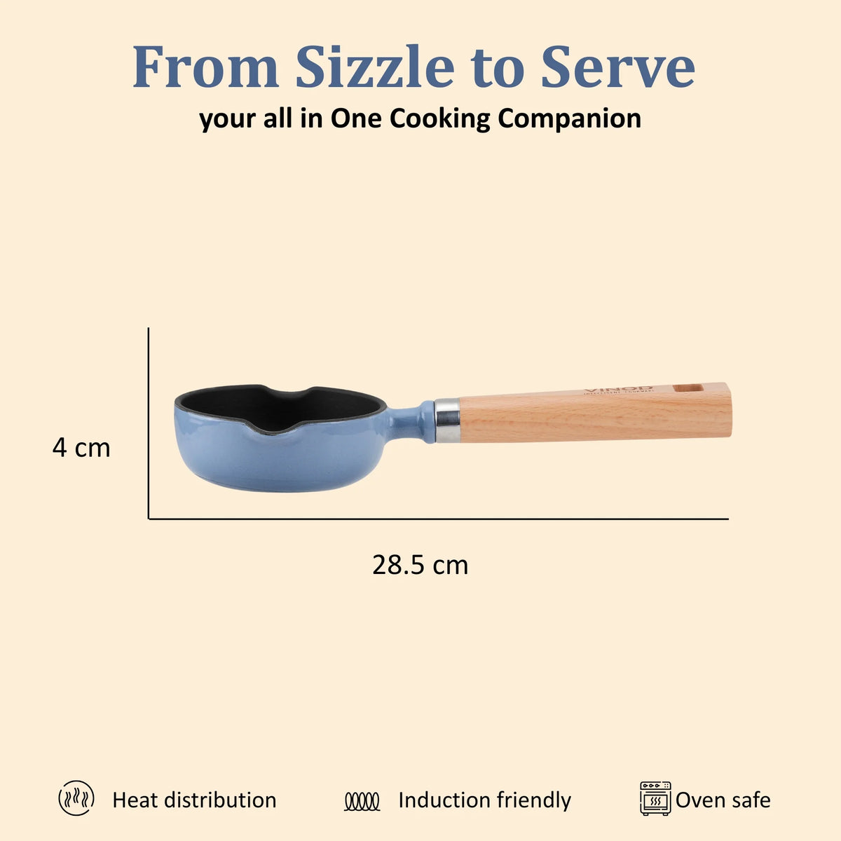 Vinod Cast Iron Freya Tadka Pan 12 cm – Sapphire Blue – TREON Titanium Enamel