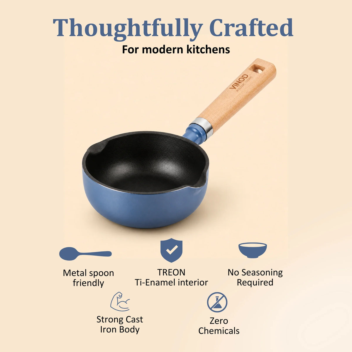 Vinod Cast Iron Freya Tadka Pan 12 cm – Sapphire Blue – TREON Titanium Enamel