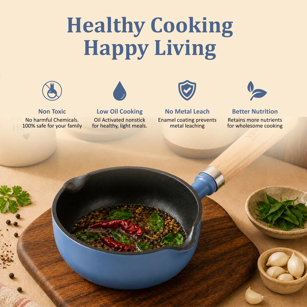 Vinod Cast Iron Freya Tadka Pan 12 cm – Sapphire Blue – TREON Titanium Enamel
