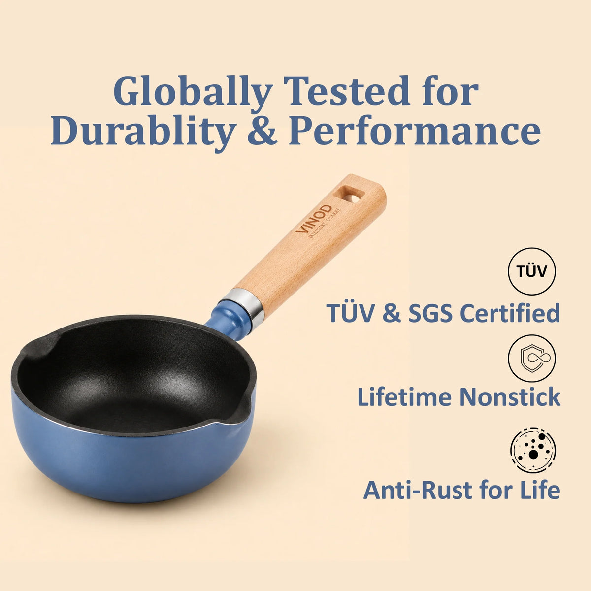 Vinod Cast Iron Freya Tadka Pan 12 cm – Sapphire Blue – TREON Titanium Enamel