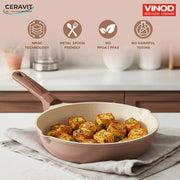 Vinod Ceravit Ceramic Frypan 20cm Desert Rose with Ceramic Non Stick Coating and Wooden Handle