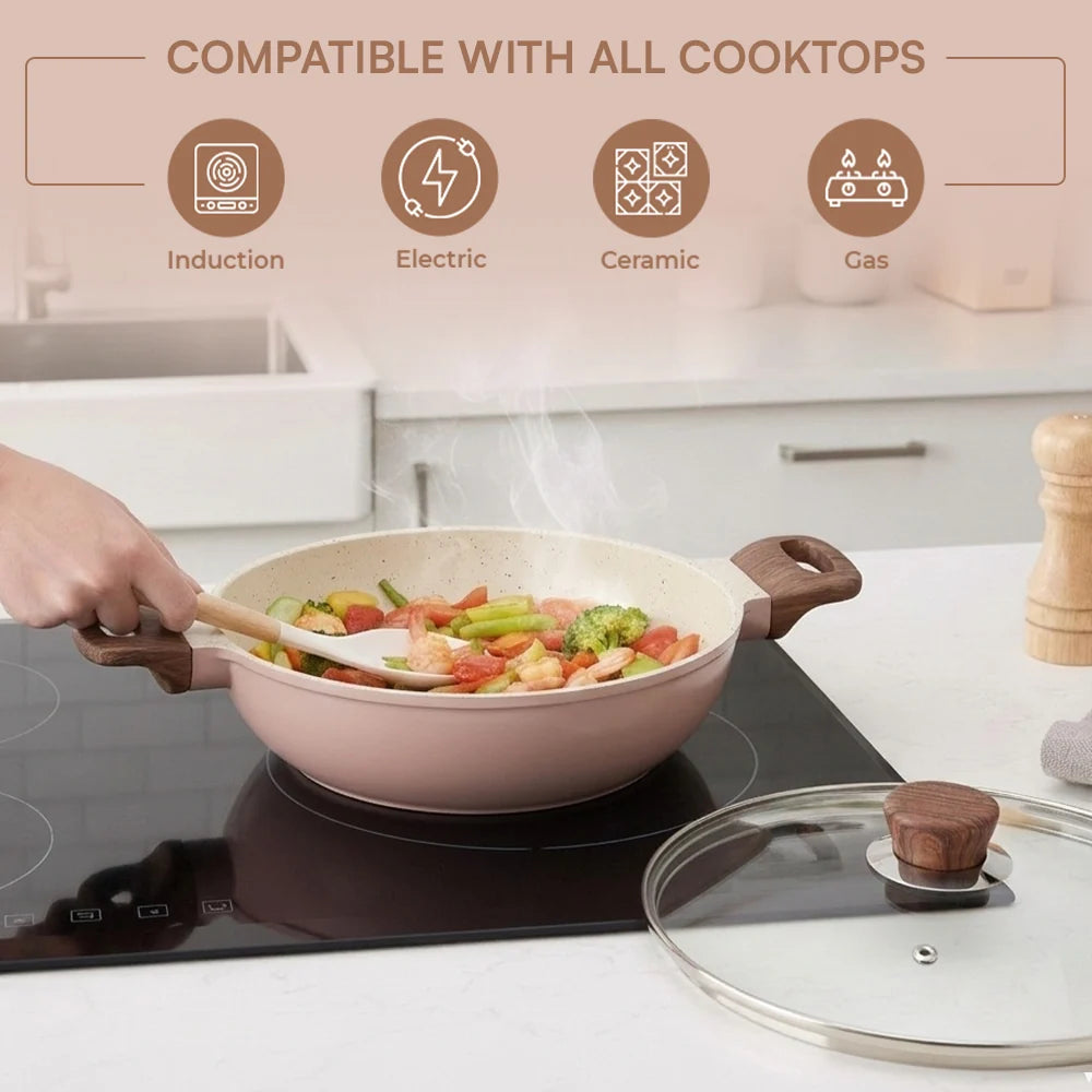 Vinod Ceravit Deep Kadai 24 cm - 2.4 L - Desert Rose Ceramic Non Stick Kadai