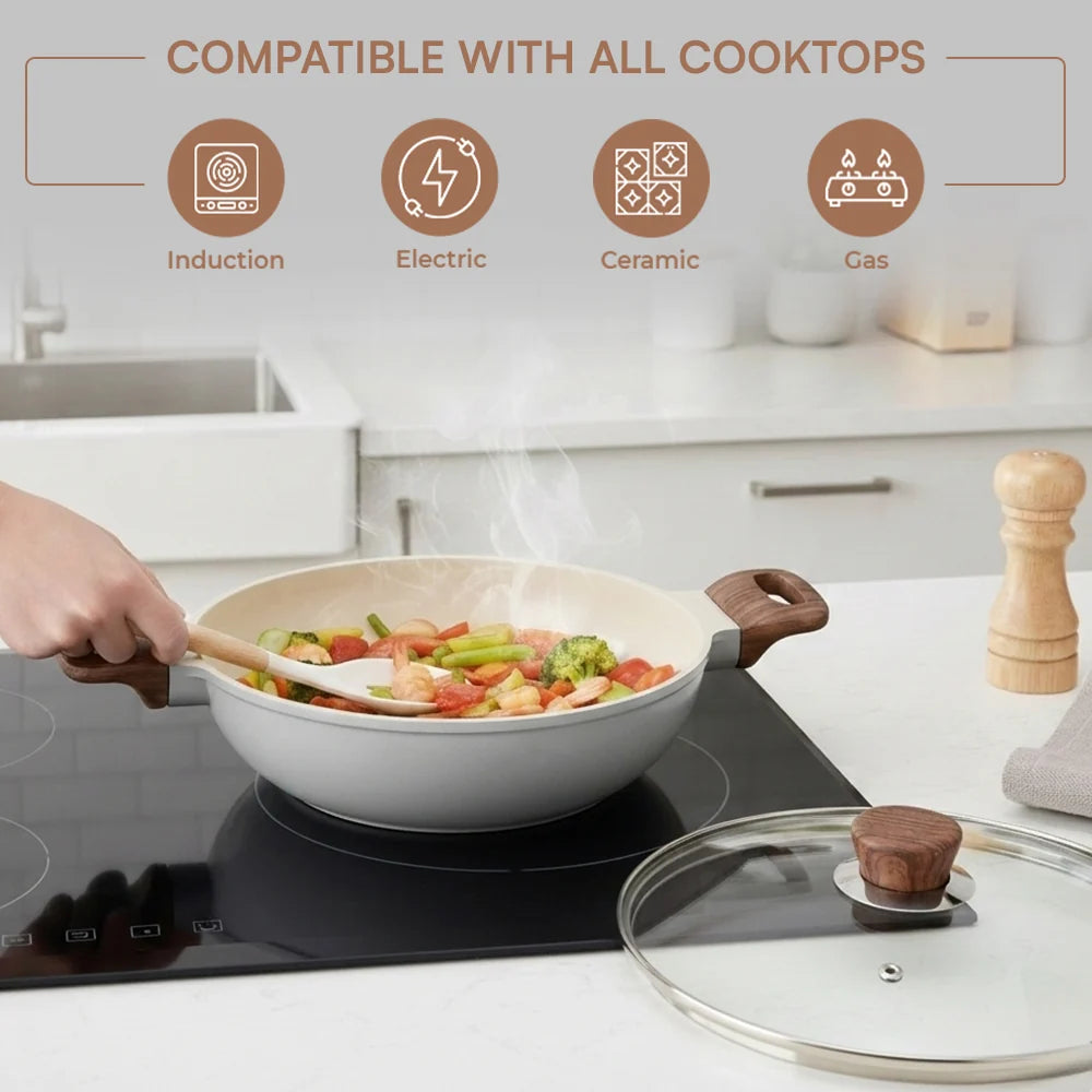 Vinod Ceravit Deep Kadai 24 cm - 2.4 L - Washed Stone Ceramic Non Stick Kadai