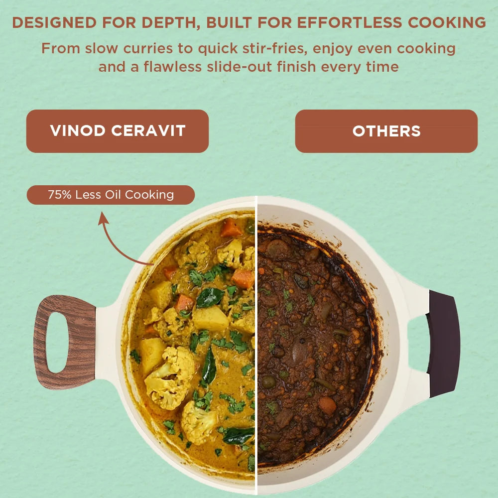 Vinod Ceravit Deep Kadai 26 cm - 3.1 L - Ceragreen Ceramic Non Stick Kadai