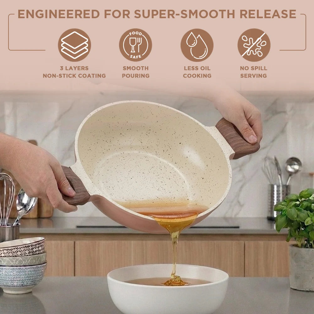 Vinod Ceravit Deep Kadai 26 cm - 3.1 L - Desert Rose Ceramic Non Stick Kadai