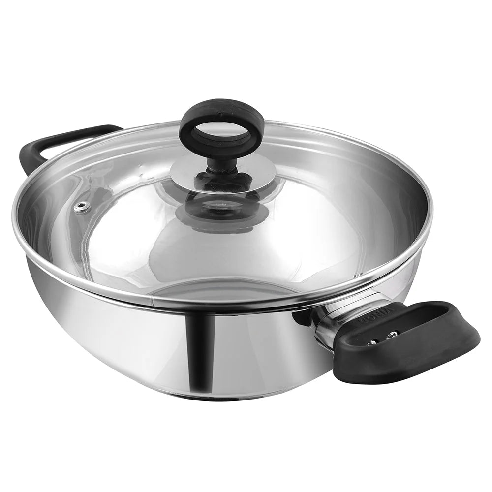 Deluxe Stainless Steel Kadai with Toughened Glass Lid – 3.8 L | Induction Friendly