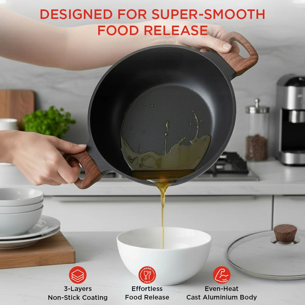Vinod Di Casa Non Stick Deep Kadai 22 cm – 1.8 L – 3 Layer Non Stick – 4.8 mm Thick Base – Induction & Gas Compatible