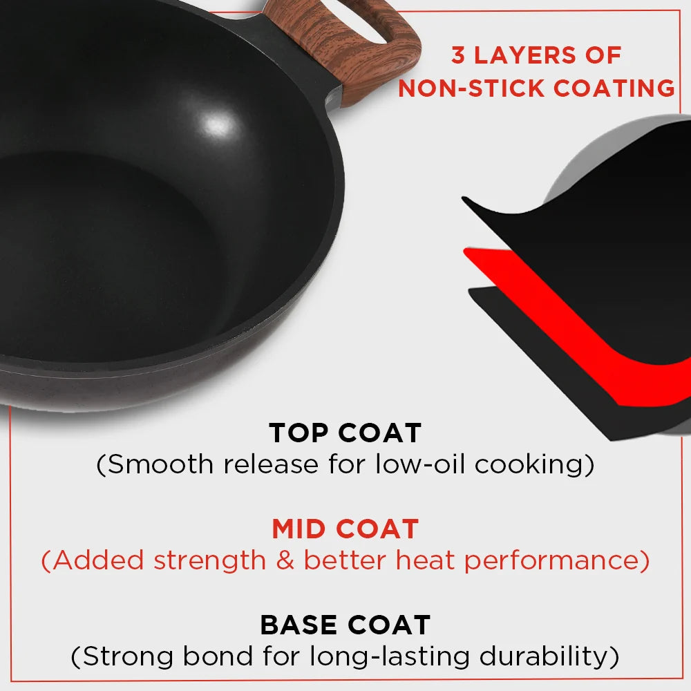 Vinod Di Casa Non Stick Deep Kadai 24 cm – 2.4 L – 3 Layer Non Stick – 4.8 mm Thick Base – Induction & Gas Compatible