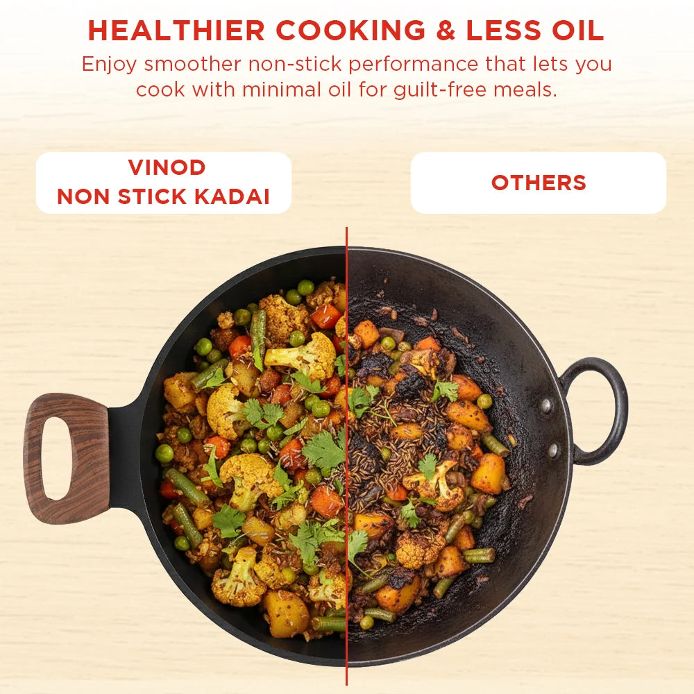 Vinod Di Casa Non Stick Deep Kadai 24 cm – 2.4 L – 3 Layer Non Stick – 4.8 mm Thick Base – Induction & Gas Compatible