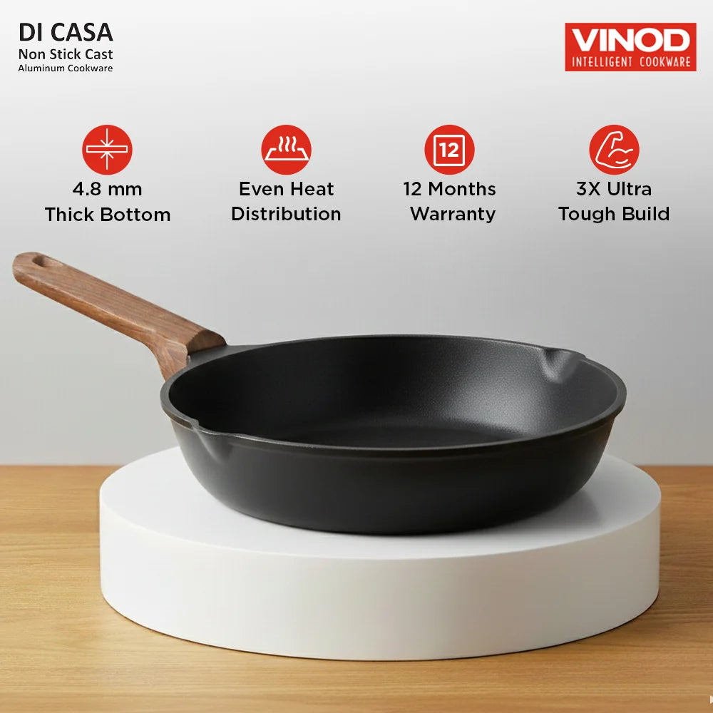 Vinod Di Casa Non Stick Frypan 24 cm – 3 Layer Ultra Tough Coating – Cast Aluminium – Induction & Gas Compatible