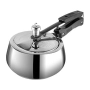 Stainless steel pressure cooker lid on a white background