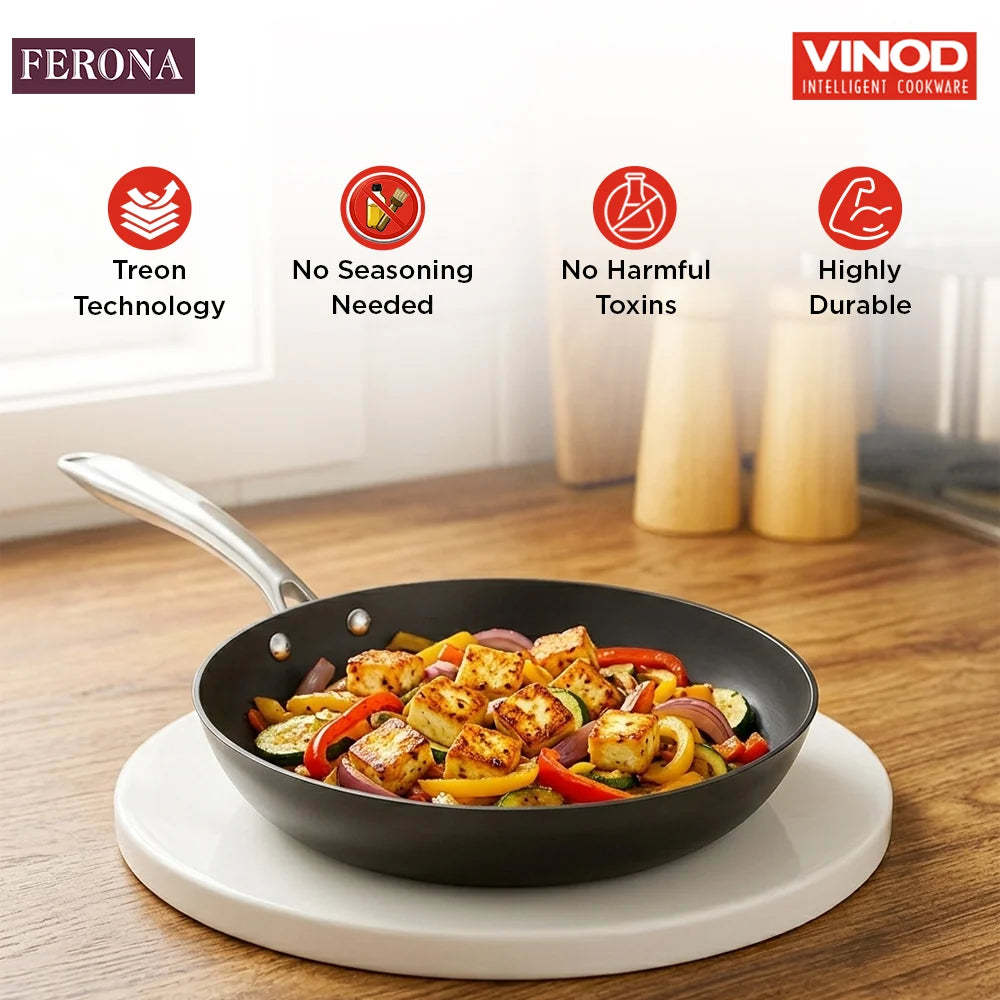 Vinod Ferona Cast Iron Frypan 22 cm – 1 L – Matte Enamel – Induction, Gas & Oven Compatible