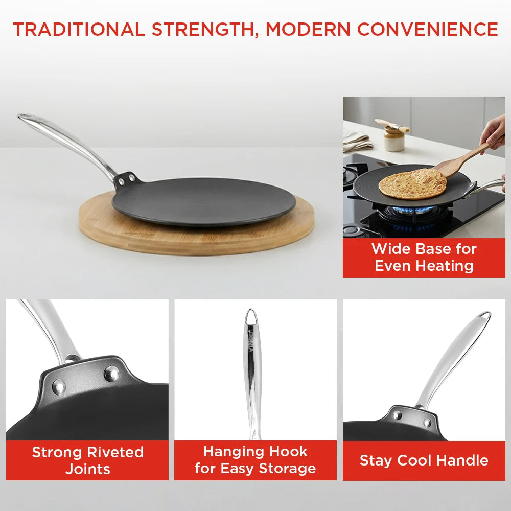 Vinod Ferona Cast Iron Roti Tawa 26 cm – Induction, Gas & Oven Compatible
