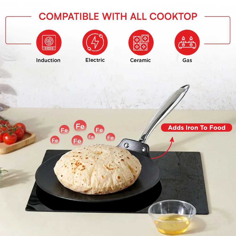 Vinod Ferona Cast Iron Roti Tawa 26 cm – Induction, Gas & Oven Compatible
