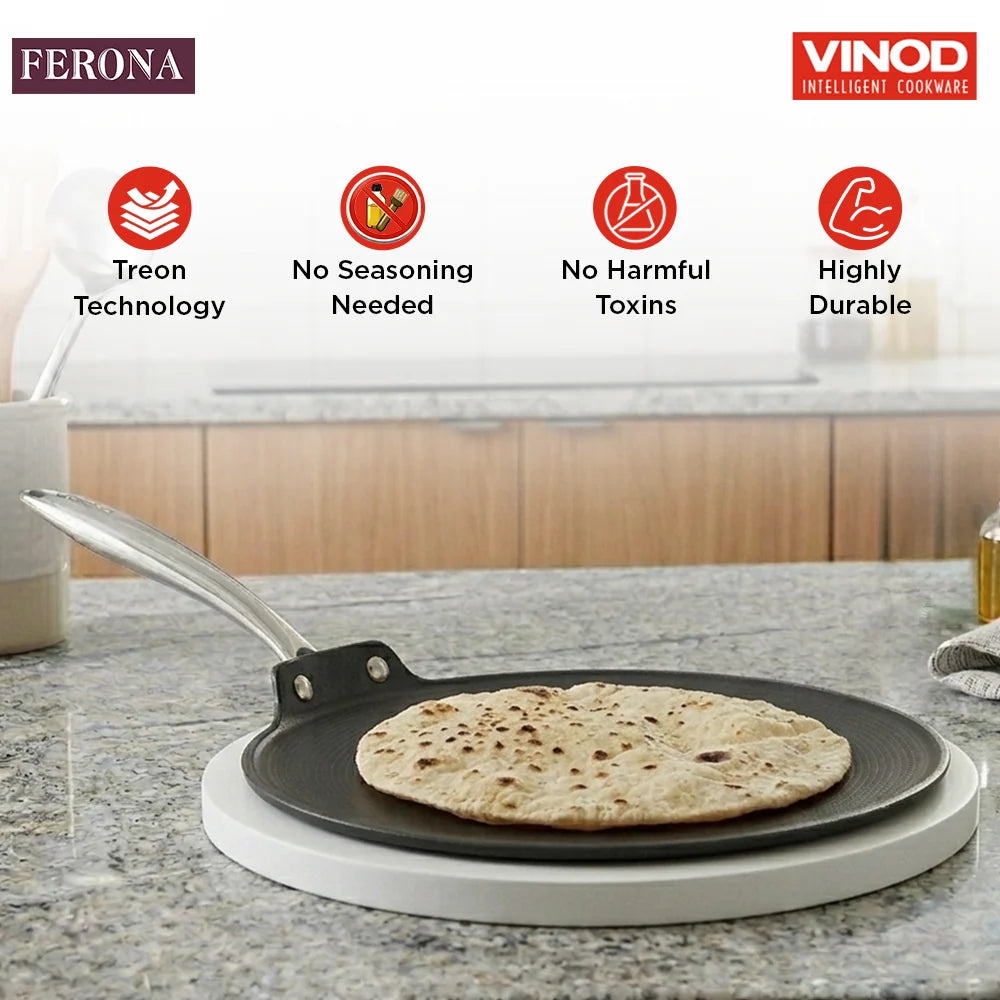Vinod Ferona Cast Iron Roti Tawa 26 cm – Induction, Gas & Oven Compatible