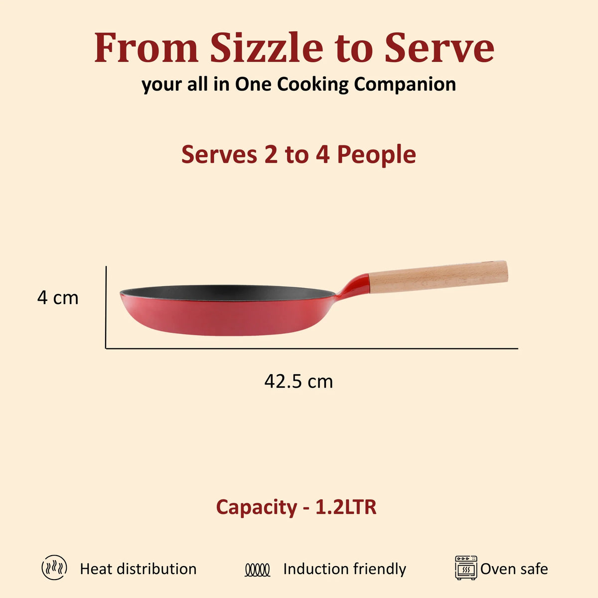 Vinod Cast Iron Freya Frypan 22 cm – 1.2 L – Ruby Red – TREON Ti-Enamel – Induction & Oven Safe