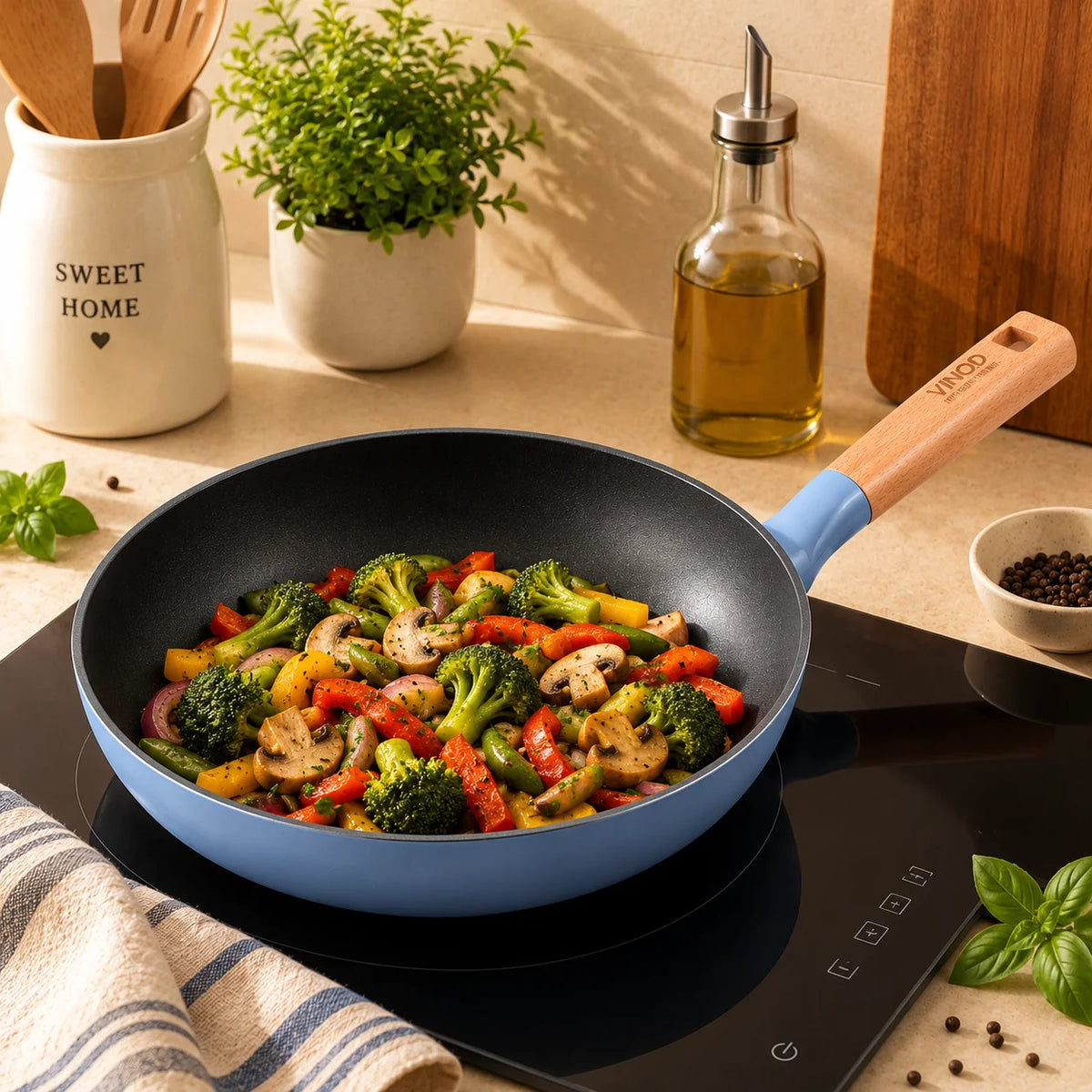 Vinod Cast Iron Freya Frypan 22 cm – 1.2 L – Sapphire Blue – TREON Ti-Enamel – Induction & Oven Safe