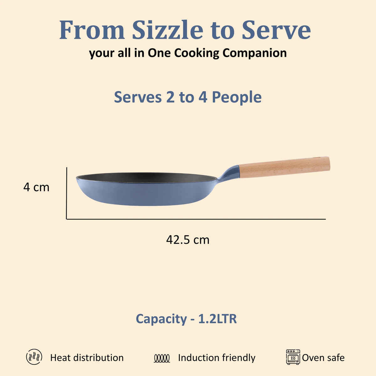 Vinod Cast Iron Freya Frypan 24 cm – 1.5 L – Sapphire Blue – TREON Ti-Enamel – Induction & Oven Safe