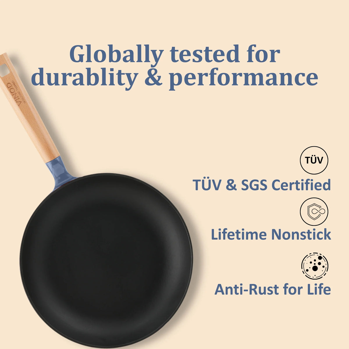 Vinod Cast Iron Freya Frypan 24 cm – 1.5 L – Sapphire Blue – TREON Ti-Enamel – Induction & Oven Safe