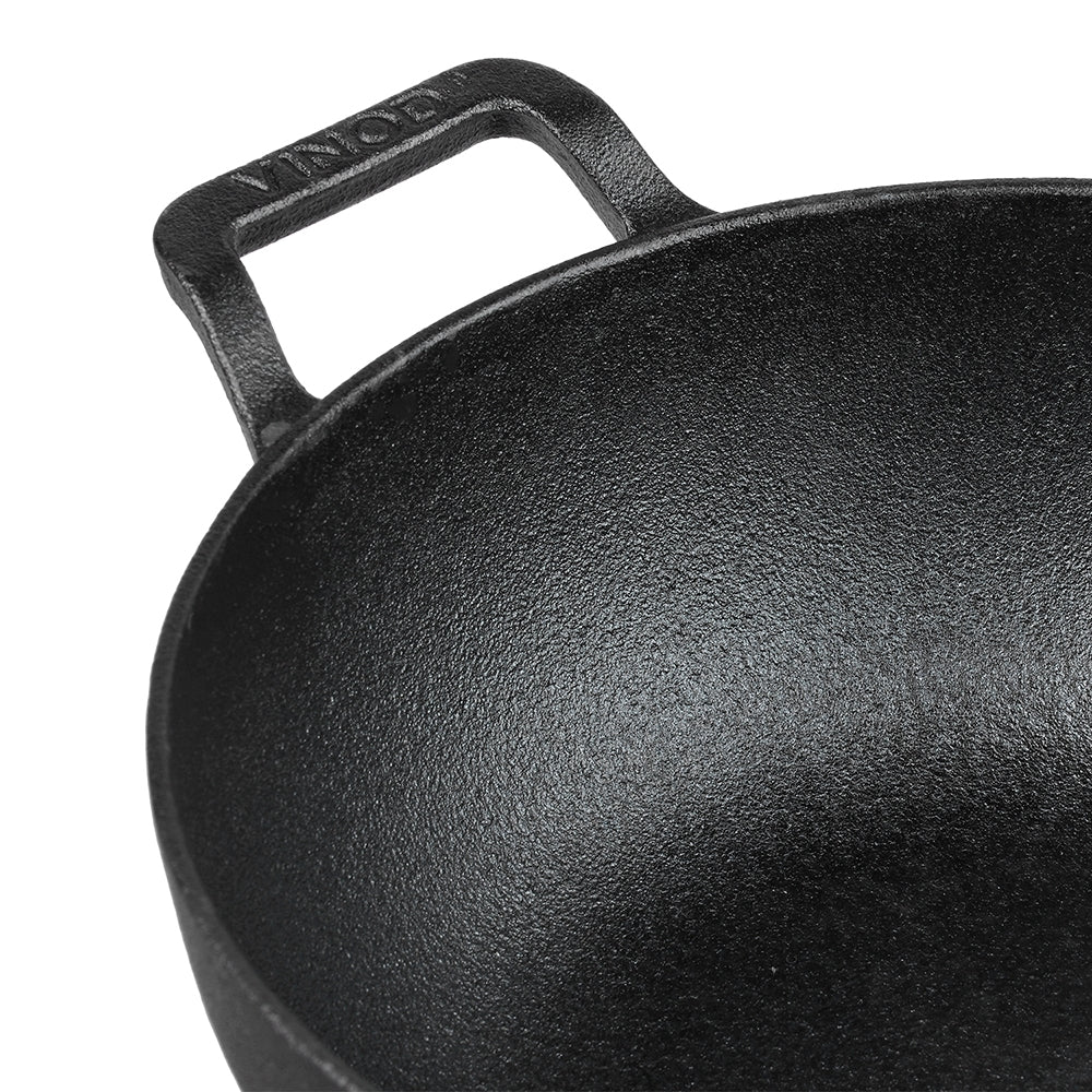 Vinod Legacy Pre-Seasoned Cast Iron Kadai 24 cm – 3.3 L – Glass Lid – Lifetime Warranty