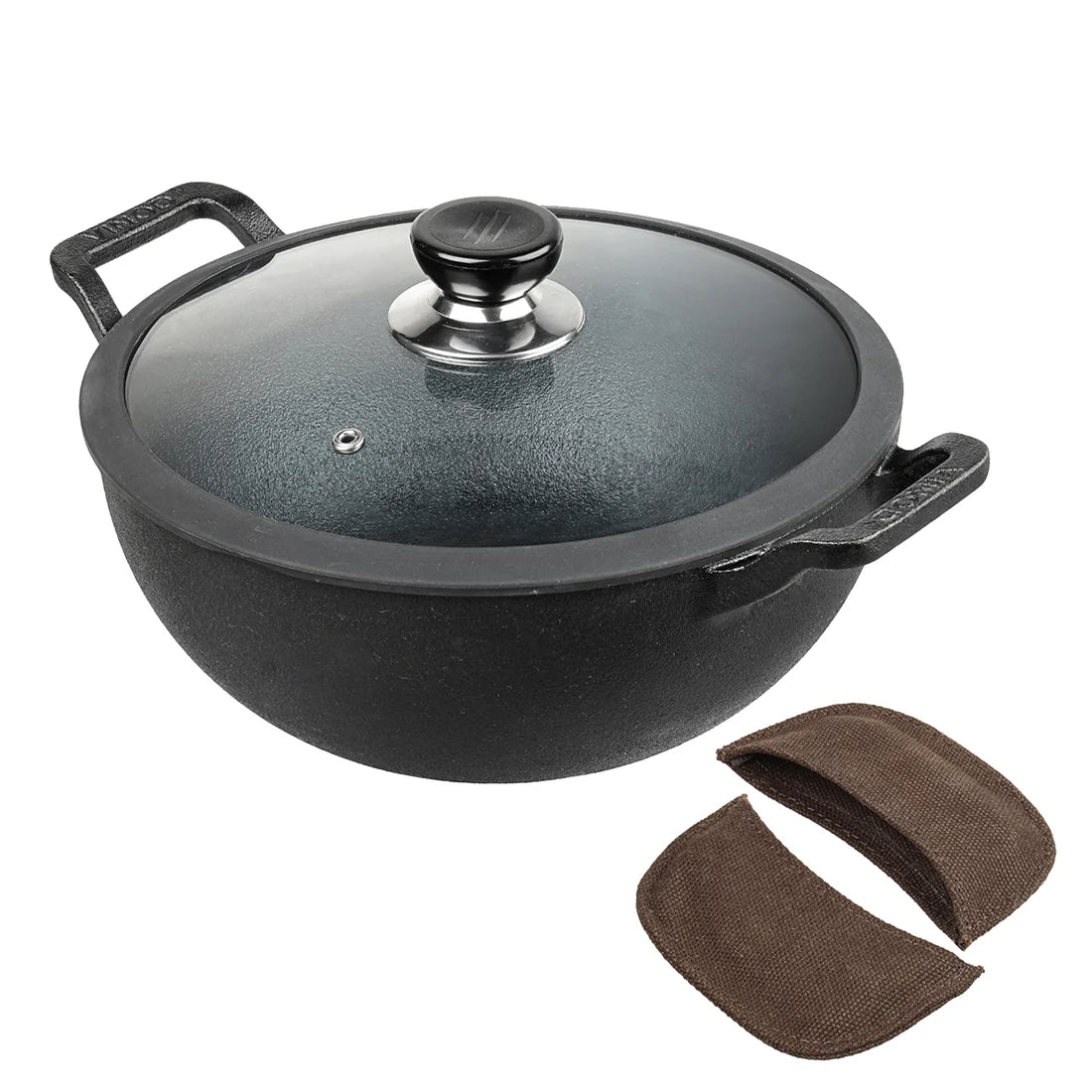 Vinod Legacy Pre-Seasoned Cast Iron Kadai 24 cm – 3.3 L – Glass Lid – Lifetime Warranty