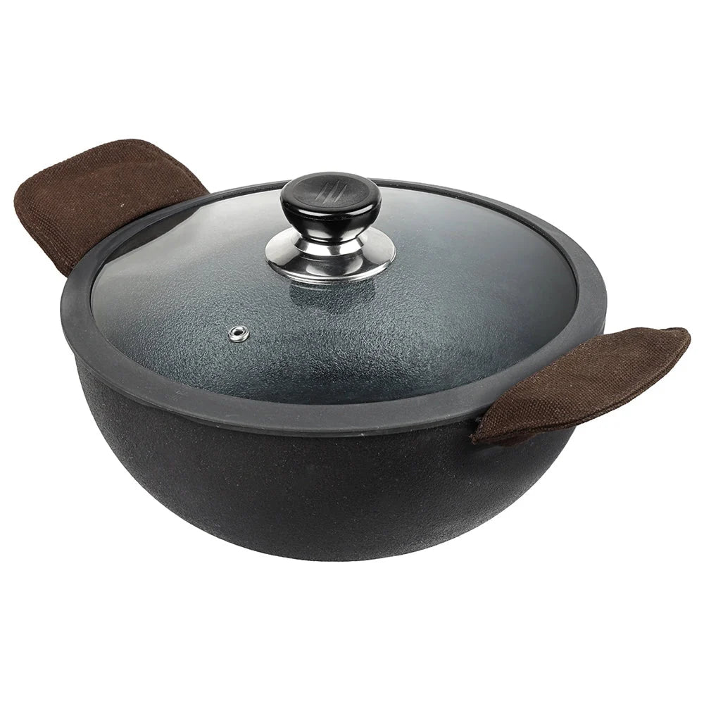Vinod Legacy Pre-Seasoned Cast Iron Kadai 24 cm – 3.3 L – Glass Lid – Lifetime Warranty