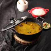 Vinod Legacy Pre-Seasoned Cast Iron Kadai 26 cm 4.3 L with Glass Lid