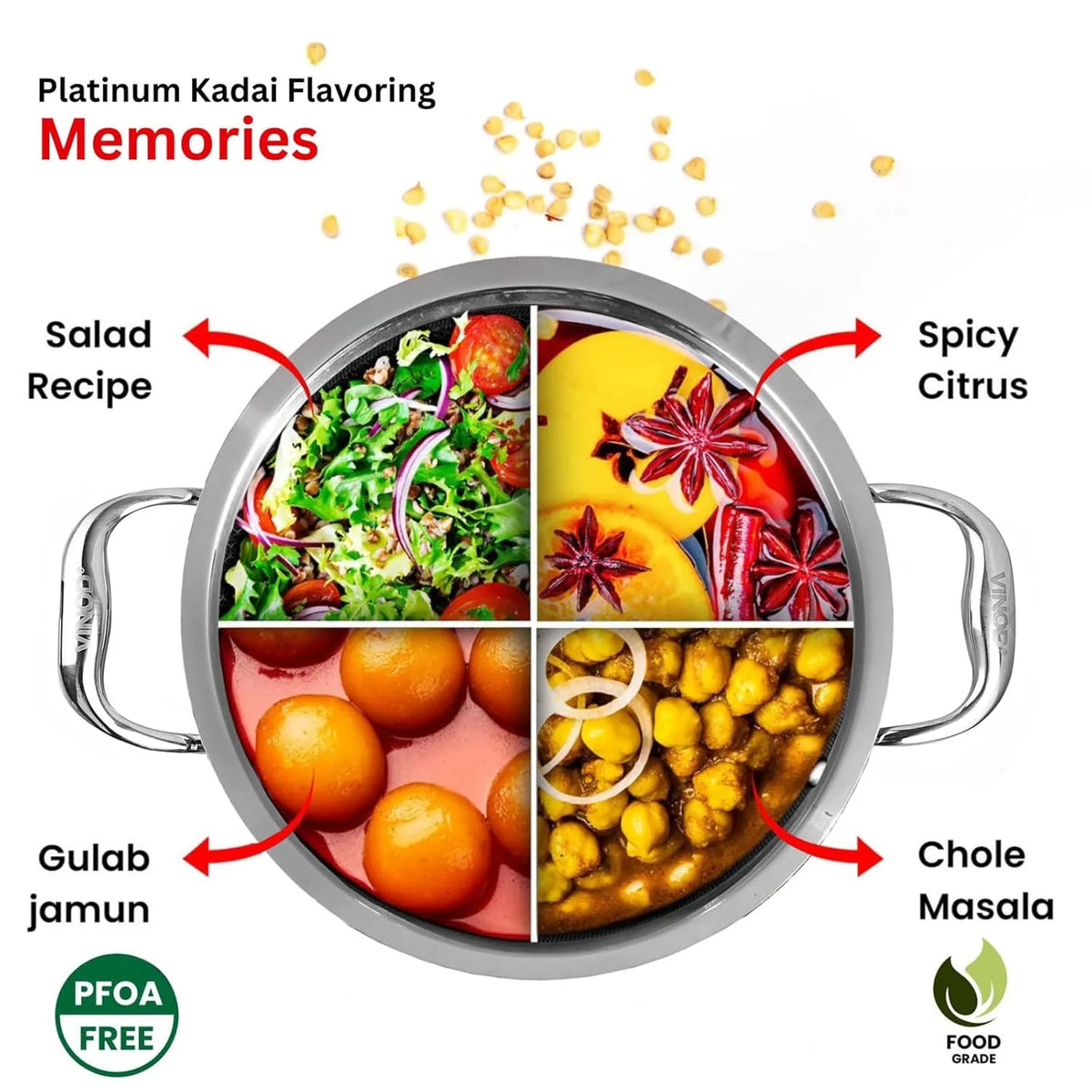 Vinod Platinum Extra Deep Kadai 26 cm 3.7 Litre with Glass Lid – Triply Stainless Steel Kadai – Gas & Induction Compatible