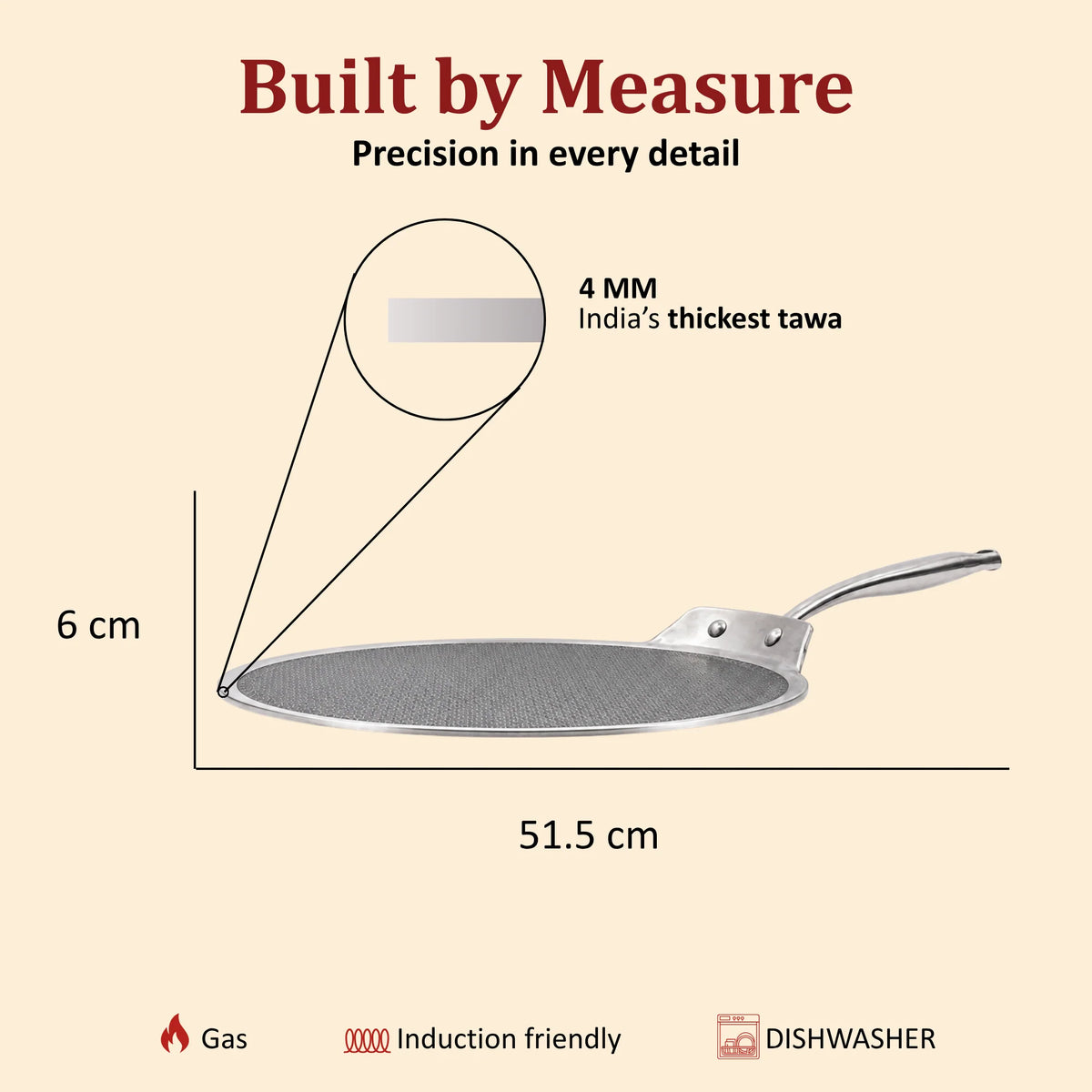 Vinod Platinum SAS PRO 28cm Flat Multi Purpose Triply Stainless Steel Tawa – 4mm HexaShield Technology – Induction & Gas Compatible