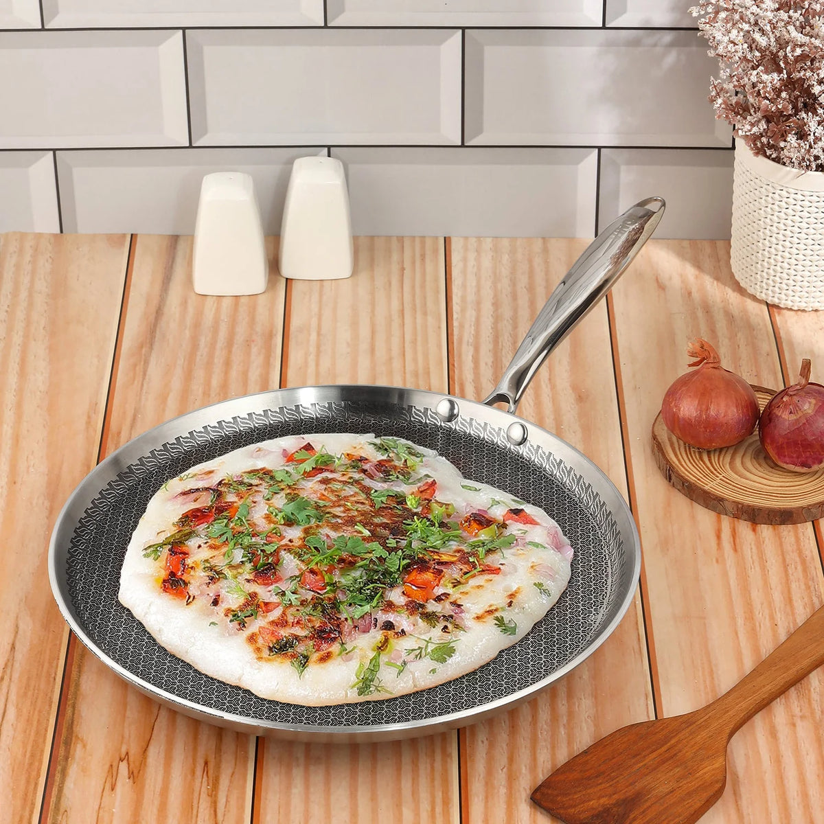 Vinod Platinum SAS Pro 31cm Triply Stainless Steel Dosa Tawa with HexaShield Technology for Gas and Induction