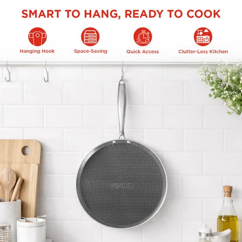 Vinod Platinum SAS Pro 31cm Triply Stainless Steel Dosa Tawa – 4mm Extra Thick HexaShield Tawa – Induction, Gas & All Hob Compatible