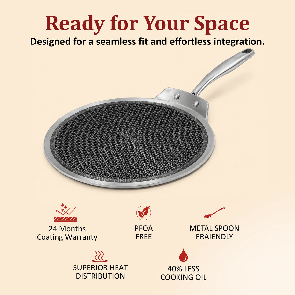 Vinod Platinum SAS PRO Flat Multi Tawa 30 cm – 4mm Triply Stainless Steel HexaShield Tawa – Induction & Gas Compatible