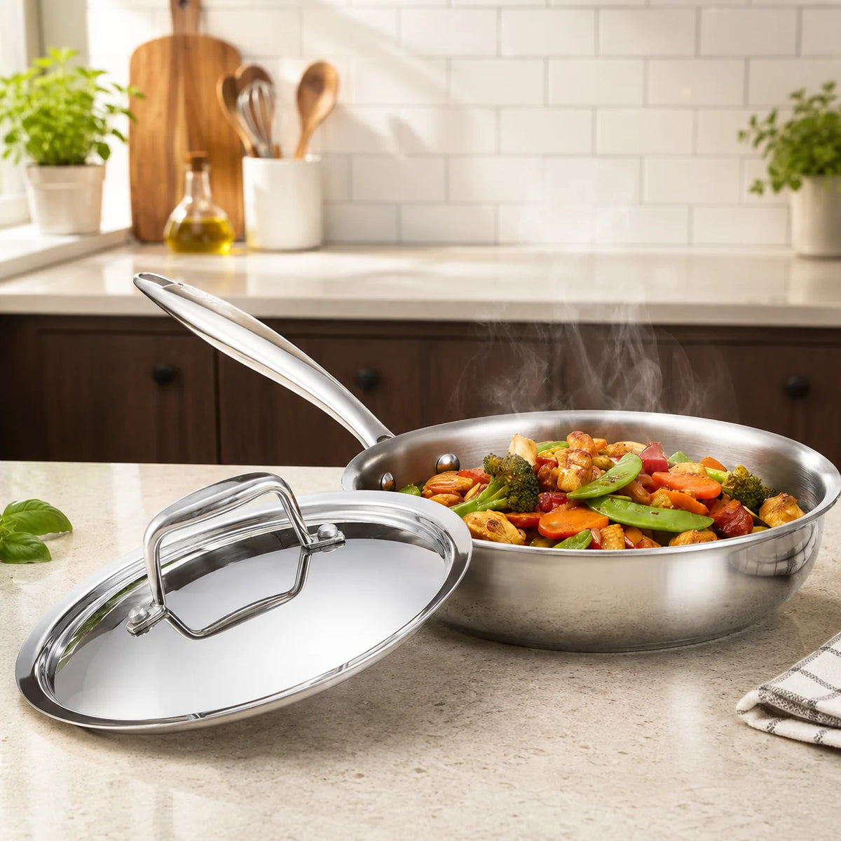 Vinod Platinum SAS PRO Saute Pan 20cm 1.8L with stainless steel lid and HexaShield Technology
