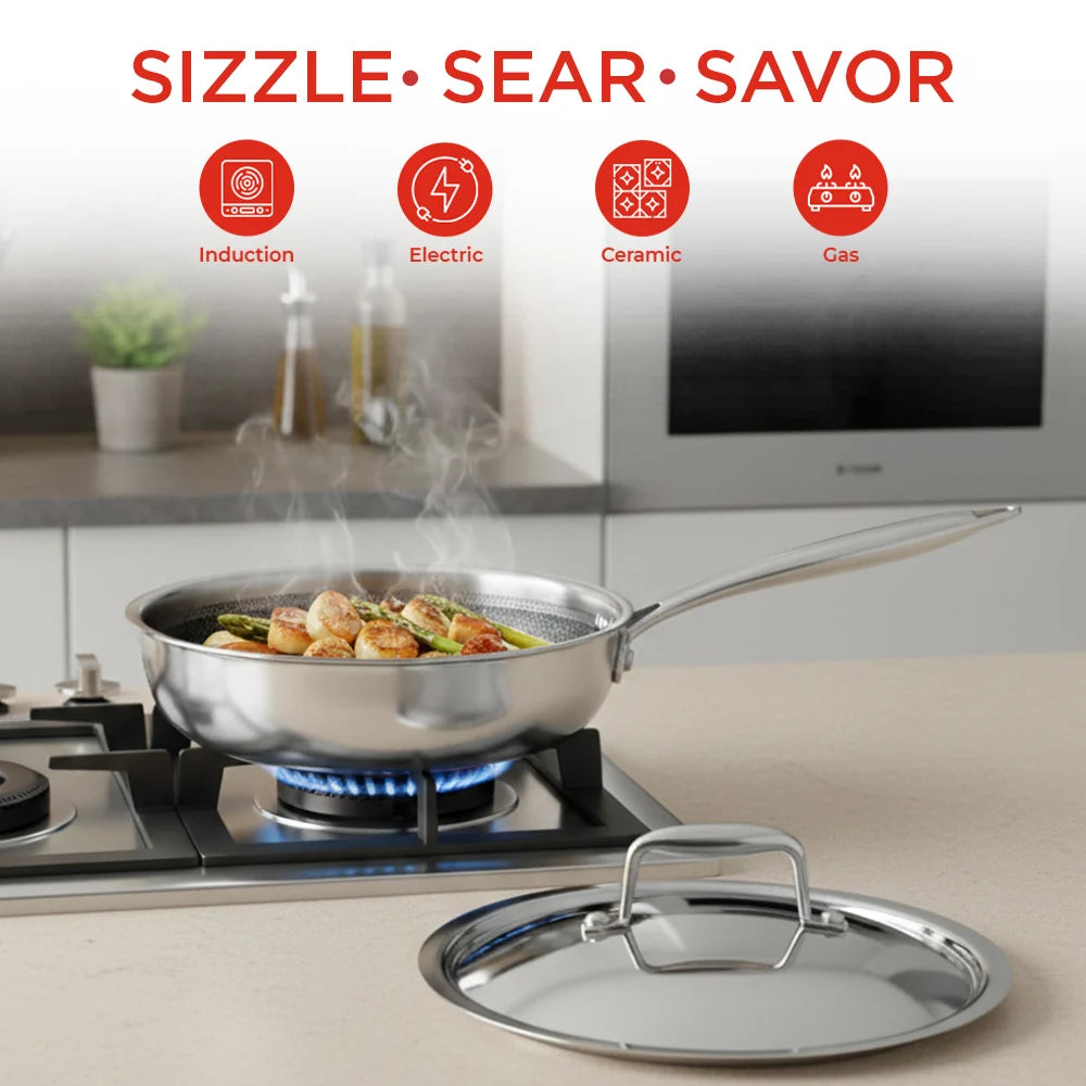 Vinod Platinum SAS PRO Saute Pan with Lid 20 cm 1.8 Litre – Triply Stainless Steel Saute Pan – Induction, Gas, Electric & Ceramic Compatible