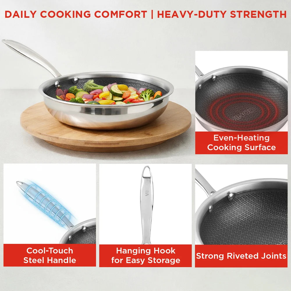 Vinod Platinum SAS Pro Triply Stainless Steel Fry Pan 20 cm – Induction Friendly Non-Stick Frying Pan