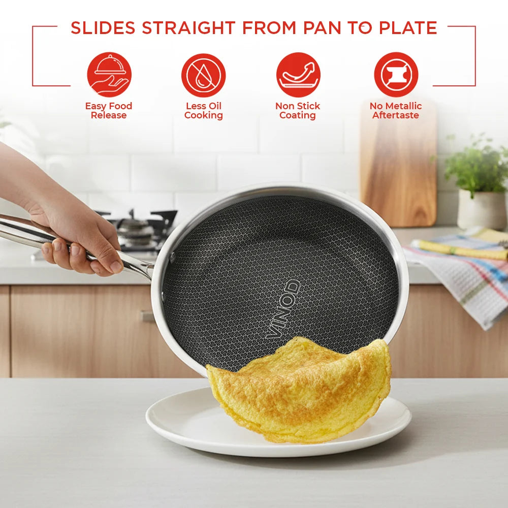 Vinod Platinum SAS Pro Triply Stainless Steel Fry Pan 20 cm – Induction Friendly Non-Stick Frying Pan