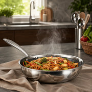 Vinod Platinum SAS Pro 24 cm Triply Stainless Steel Fry Pan with HexaShield textured cooking surface and stainless steel handle