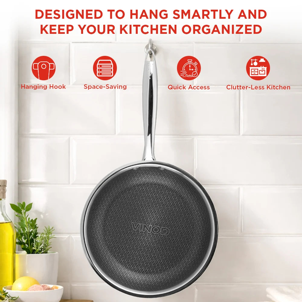 Vinod Platinum SAS Pro Triply Stainless Steel Fry Pan 24 cm – HexaShield Non-Stick Induction Frying Pan