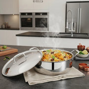 Vinod Platinum Triply Chef's Lagan Pot 28cm with stainless steel lid and stay-cool curved handles