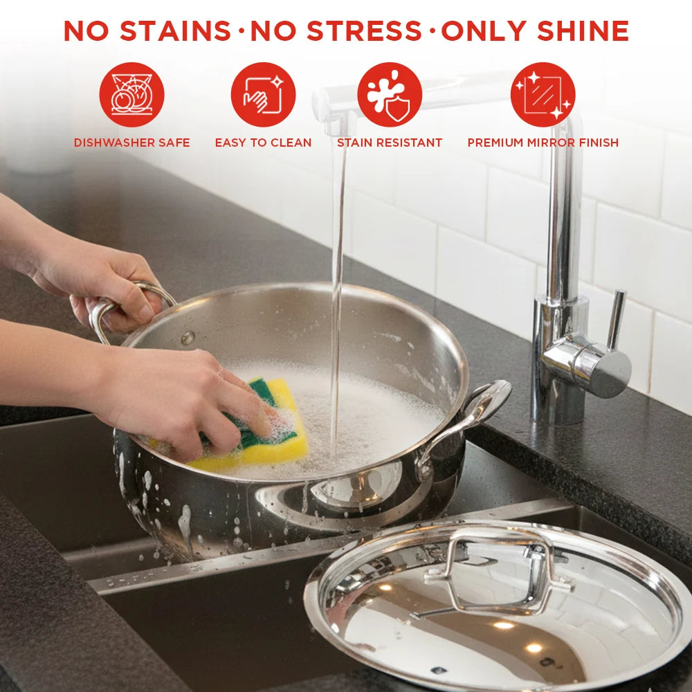 Vinod Platinum Triply Chef's Lagan Pot 28 cm – Stainless Steel Triply Lagan with Lid – Induction, Gas, Electric & Ceramic Compatible