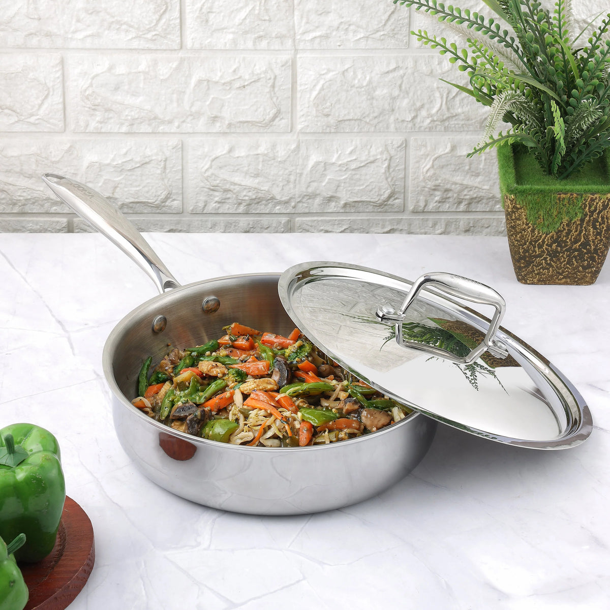 Vinod Platinum Triply Saute Pan with Lid 24 cm 2.6 L Induction Friendly