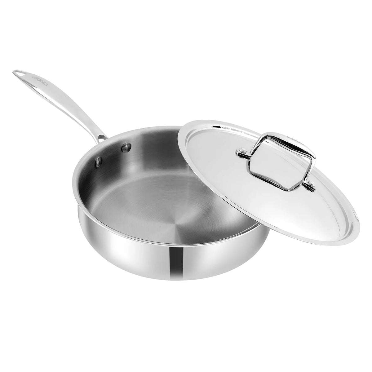 Vinod Platinum Triply Saute Pan with Lid 24 cm – 2.6 L – Induction Friendly Stainless Steel