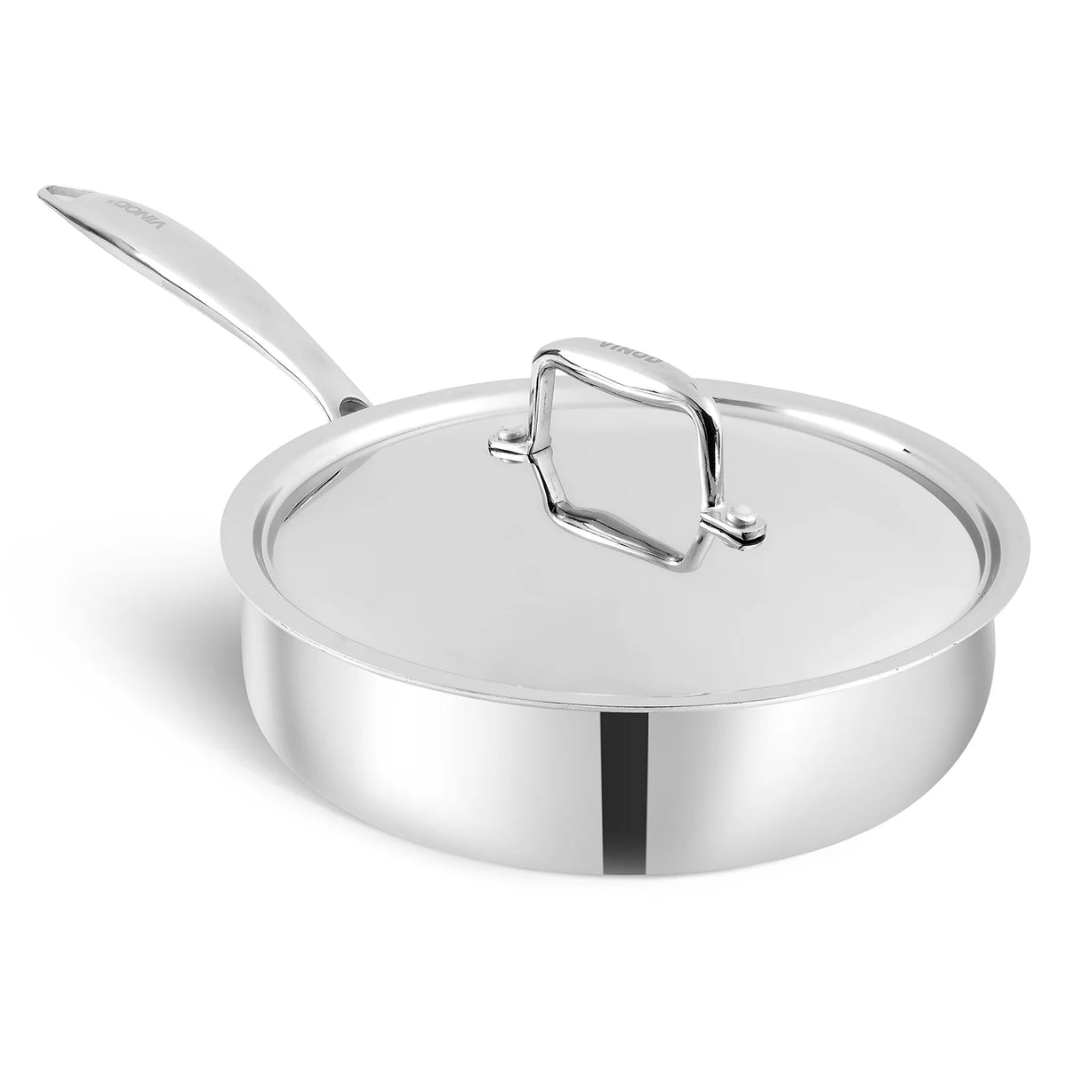 Vinod Platinum Triply Saute Pan with Lid 24 cm – 2.6 L – Induction Friendly Stainless Steel