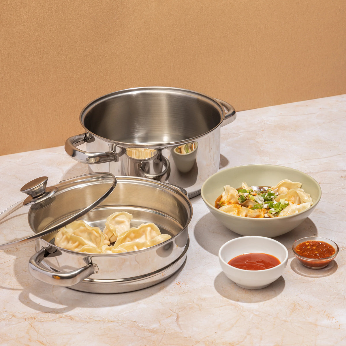 Vinod Stainless Steel 2 Tier Steamer 18cm with Glass Lid and SAS Bottom