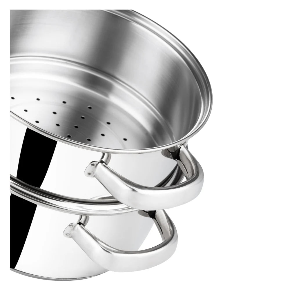 Vinod Stainless Steel 2 Tier Steamer with Glass Lid 18 cm – SAS Bottom Steamer – Induction & Gas Compatible