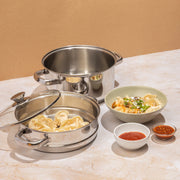 Vinod Stainless Steel 2 Tier Steamer 24cm with Glass Lid and SAS Bottom