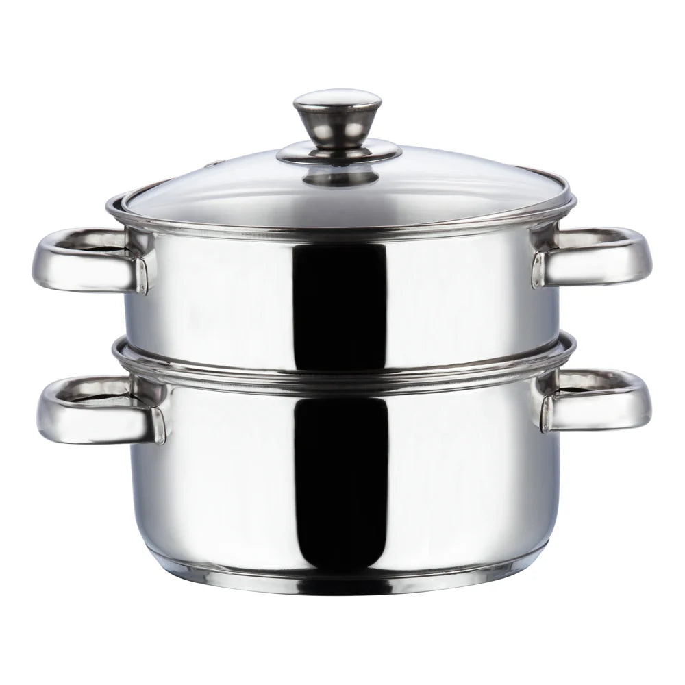 Vinod Stainless Steel 2 Tier Steamer with Glass Lid 24 cm – SAS Bottom Steamer – Induction & Gas Compatible