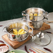 Vinod Stainless Steel 3 Tier Steamer Set 24cm with Glass Lid and SAS Bottom