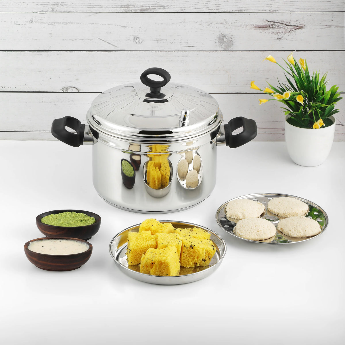 Vinod Stainless Steel Idli Cooker 6 Pieces with SS Lid Large Multi Pot and SAS Bottom
