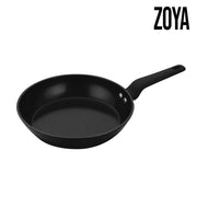 Zoya 24cm Black Aluminium Frying Pan with ceramic non-stick coating, induction compatible, dishwasher safe cookware for UK kitchens.